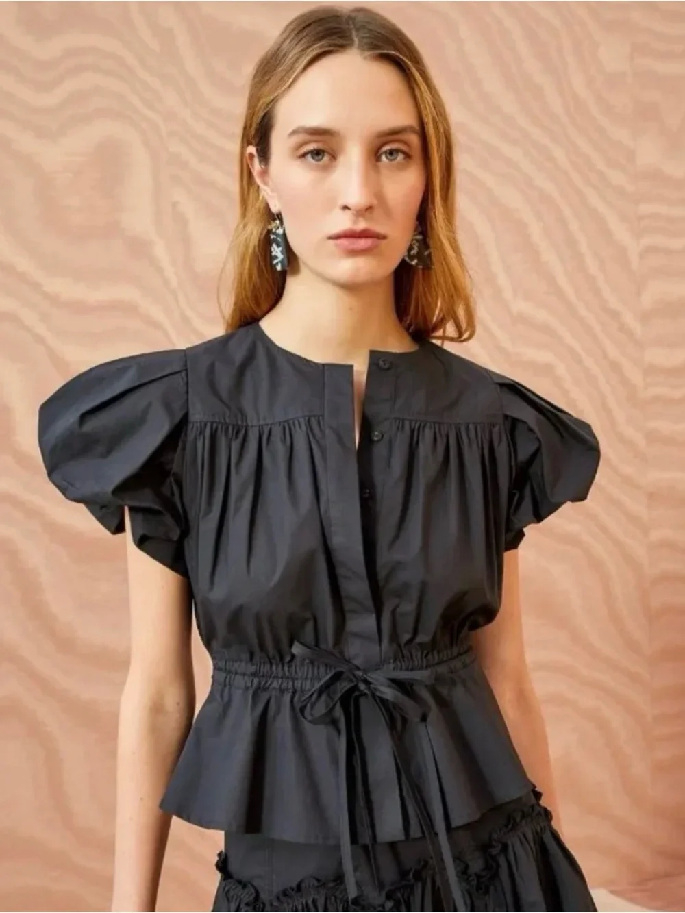 Ulla Johnson Mila cotton peplum top in noir sz 2